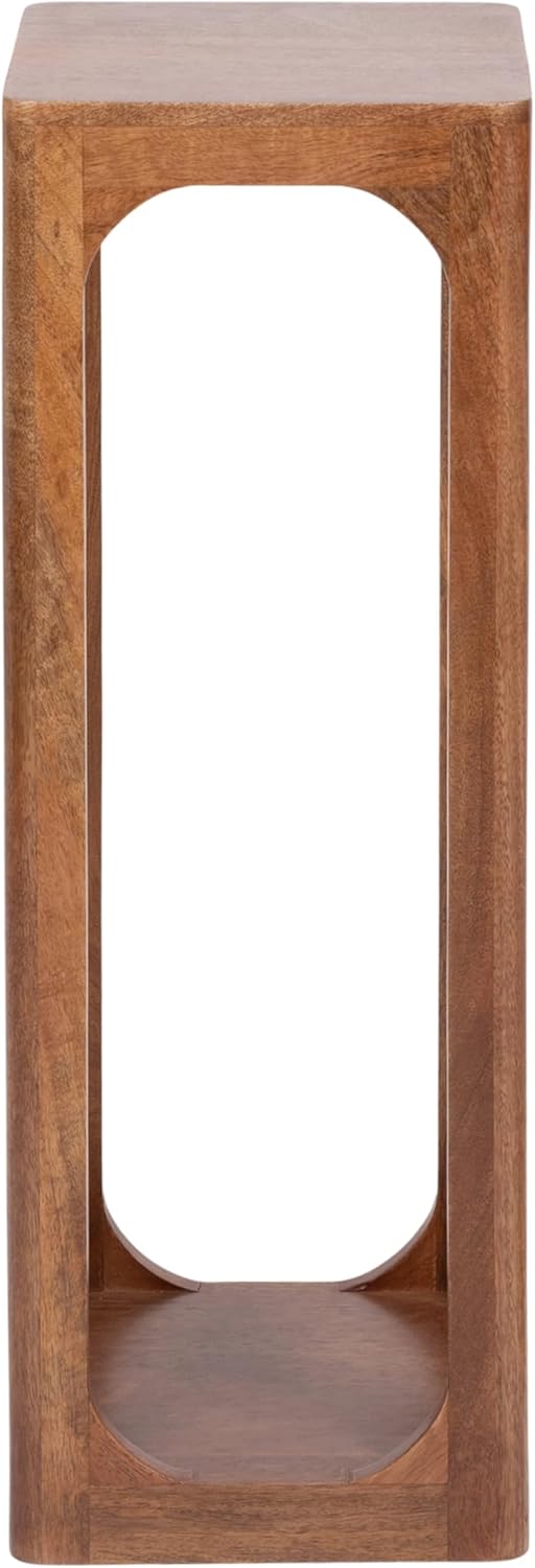 Kate and Laurel Dahl Mango Wood Square Tea Table, 10 x 10 x 30, Walnut Brown, Transitional Boho Wooden Accent Pedestal Table for Living Room Plant Stand or Small Bedroom Nightstand