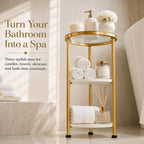 Glass Side Table, Tempered Glass Small Round Side Table with 3-Tier Storage Shelves for Small Spaces, Modern Glass Round End Table for Living Room, Bedside Nightstand for Bedroom (White+Gold)