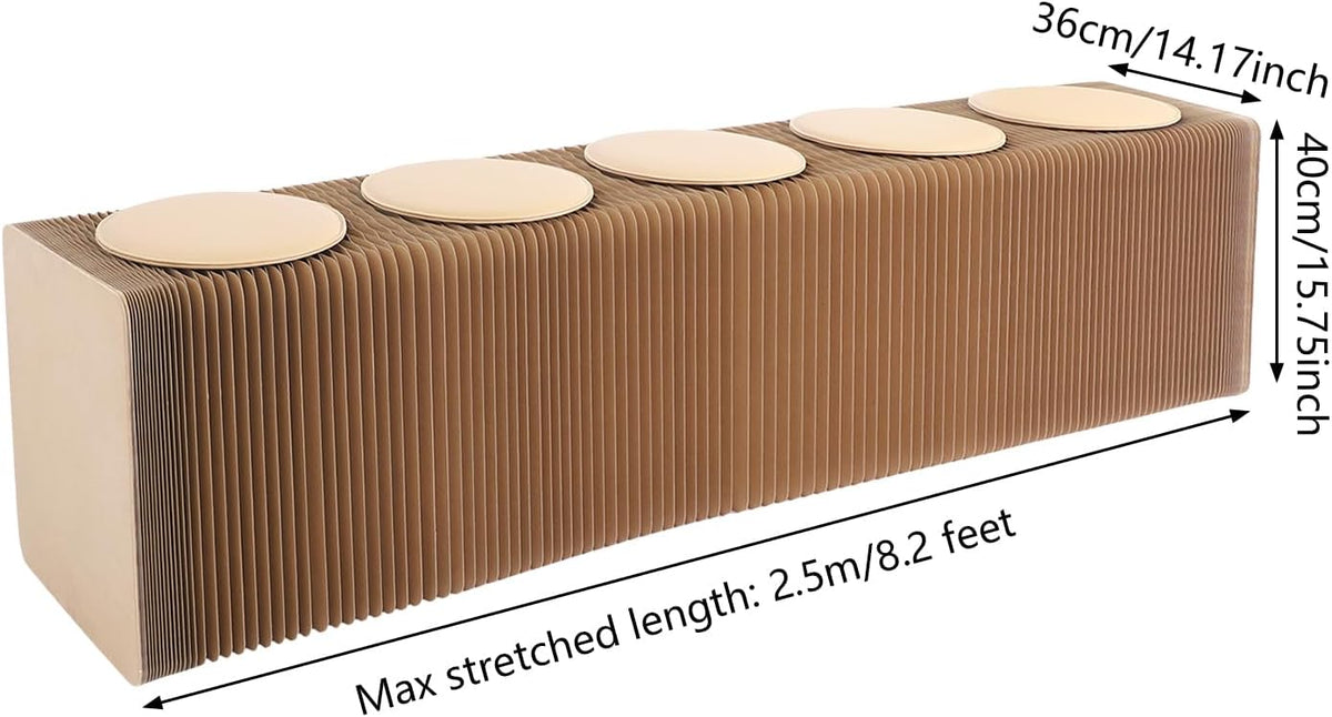 Folding Paper Stool with Pu Cushion,Accordion Paper Folding Sofa Chair,Scalable Folding Bench,3.9/4.9/6.6/8.2ft Accordion Chair Stool,One Seat Holds 400lb,for Living Room,Coffee Bar (Brown, 5 Seats)