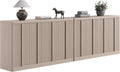 Fluted Buffet Cabinet with Storage, 120" Sideboard Buffet Storage Cabinet with 8 Doors & Solid Wood Handle, Coffee Bar Wood Credenza Cabinet for Kitchen, Living Room, Hallway, White Alder(2PCS)
