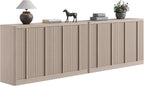 Fluted Buffet Cabinet with Storage, 120" Sideboard Buffet Storage Cabinet with 8 Doors & Solid Wood Handle, Coffee Bar Wood Credenza Cabinet for Kitchen, Living Room, Hallway, White Alder(2PCS)