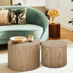 Wood Side Table Round Small Coffee Tables Nesting End Table Set of 2 for Living Room Bedroom Office, No Assembling (Oak/Walnut - Round)