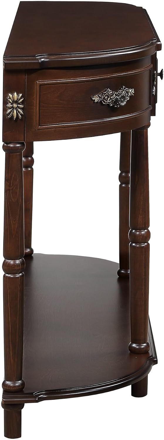 LUMISOL Retro Curved Sofa Table Behind Couch, Solid Wood Entryway Table with 2 Drawers and Open Shelf, 2 Tier Half Moon Console Table for Entrance Living Room, Espresso