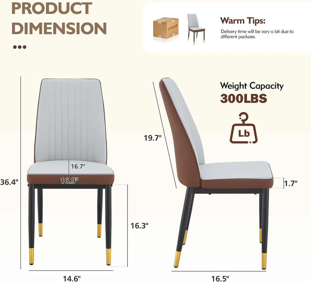Modern Dining Table Set for 6, Marble Kitchen Table Chair Set for 6, Rectangular Kitchen Table with 6 Pu Leather Upholstered Chair for Dining Room