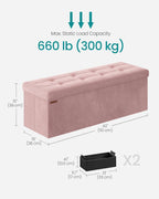 SONGMICS Storage Ottoman Bench, 43.3 Inches Velvet Foldable Foot Rest | Foot Rest, End of Bed Bench, Load up to 660 lb, Jelly Pink, MINOTA Collection ULSF277R01