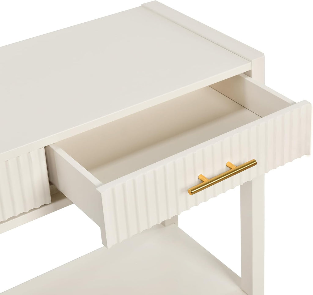 Knocbel Entryway Console Table with 3 Vertical Stripe Drawers and Storage Bottom Shelf, Sofa End Table with Sturdy Long Legs for Living Room Hallway, 15.7" D x 60" W x 31.4" H Beige