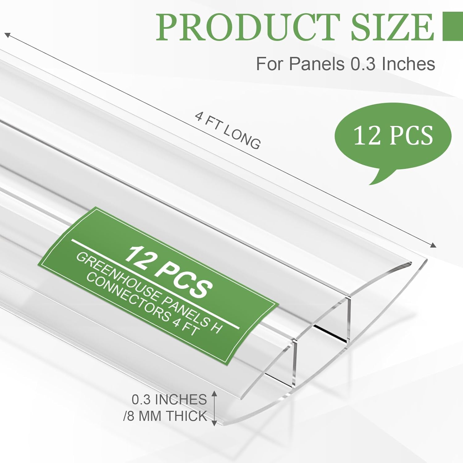 Tandefio 12 Pcs 4 ft Polycarbonate Greenhouse Panels H Connectors Fits 8 mm Polycarbonate Panels Clear Roofing Greenhouse Accessories