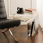 Modern Stainless Steel Night Stand, Side Table with Storage Shelf, Small End Table, Vintage Accent Coffee Table for Bedroom and Living Room