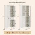 80" Kitchen Pantry Cabinet Set of 2, Farmhouse Storage Cabinets with Glass & Louvered Doors, Adjustable Shelves for Dining Room, Living Room, Home Office, Rustic White