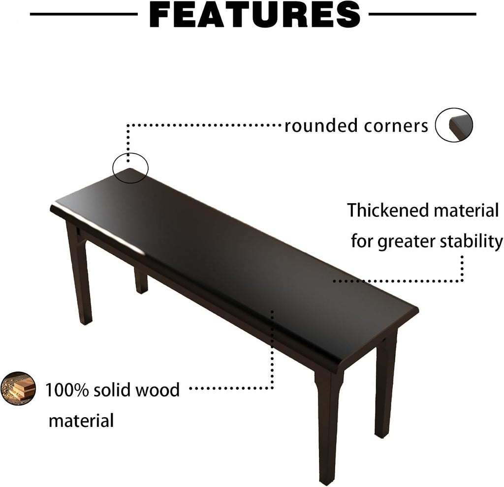 Wilk Wooden Entryway Bench, 47’’ Indoor End of Bed Bench, 100% Solid Oak Wood (Black)