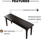 Wilk Wooden Entryway Bench, 47’’ Indoor End of Bed Bench, 100% Solid Oak Wood (Black)