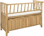 Bamboo Garden Storage Bench 110 x 47 x 80 cm Natural Finish, Outdoor Storage Bench with Hidden Seat Compartment, Post Leg Design for Patio or Indoor Use