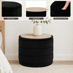 23" Round Velvet Storage Ottoman with Tray | Upholstered Folding Foot Rest Vanity Stool, Multifunctional Coffee Table for Living Room Bedroom Dorm