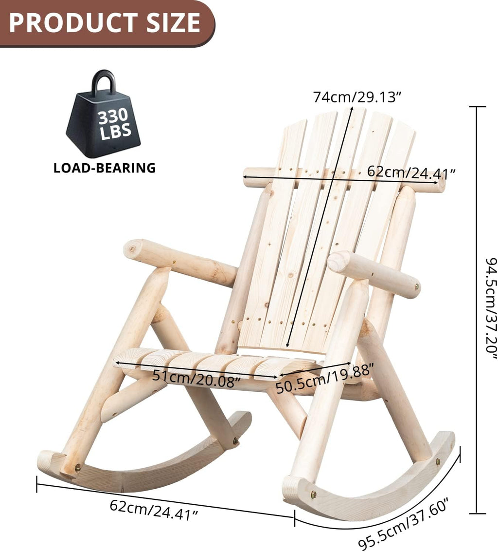 Outvita Wooden Rocking Chair Set of 2 for Garden Patio(Natural Finish) | Fir Log Adirondack Rocker, Outdoor Wood Accent Furniture Lounge Chairs Backyard Porch