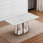 Luxury Rectangle Faux Marble 70" White Dining Table for 6-8 People, Modern Large Kitchen Table with Silver Mirrored Stainless Steel Leg Base, Dining Table for Dining/Living Room, Office (One Table)