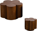 Modern Nesting Coffee Tables Woody Grooved Tea Table Space Saving Center End Side Tables for Living Room Apartment Office Library Cafe Walnut