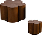 Modern Nesting Coffee Tables Woody Grooved Tea Table Space Saving Center End Side Tables for Living Room Apartment Office Library Cafe Walnut