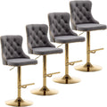 Cinxzar Gold Velvet Bar Stools Set of 4, Swivel Counter Height Bar Stools with Nailheads Trim, Adjustable Barstools for Kitchen Island, Pub, Club (Grey)
