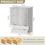 PAKASEPT Armoire Wardrobe Closet with 3 Door, Mirror, LED Lights | Hanging Rod, Drawers, Bedroom Armoires - Large Capacity Storage Wardrobe Armoire for Bedroom