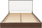 Merax Queen Platform Bed Frame with Bouclé Upholstered Headboard, Solid Wood Platform Bed, No Box Spring Needed, Noise-Free Modern Bed Frame for Bedroom, Walnut