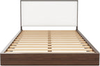 Queen Size Walnut Wood Platform Bed Frame with Soft Cloud Headboard
