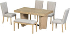 Quarte Farmhouse 78.1inch Extendable Wood Dining Table Set, 6-Piece Kitchen Table Set with Bench and 4 Upholstered Chairs,3.8inch Thick Tabletop and Trestle Legs (01-Natural)