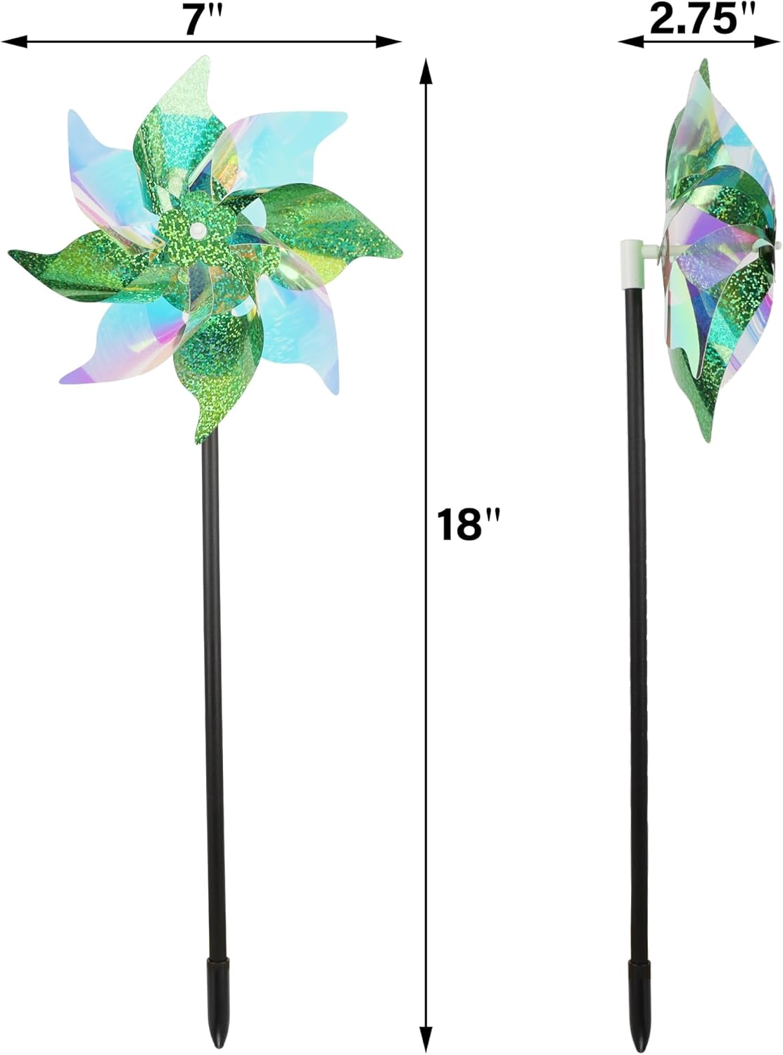 winemana 12 Pcs Reflective Pinwheels Outdoor, Wind Spinners for Yard & Garden, Sparkly Bird Repellent Windmill Scare Birds Away, Deterrent Devices for Outside Patio Lawn Spring Decor (Green)