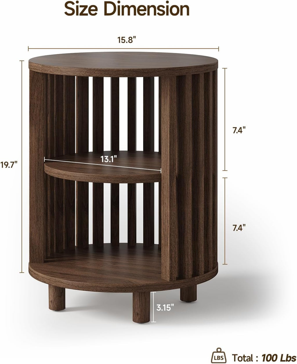 Round End Table Set of 2,Wood Side Tables for Living Room,Walnut