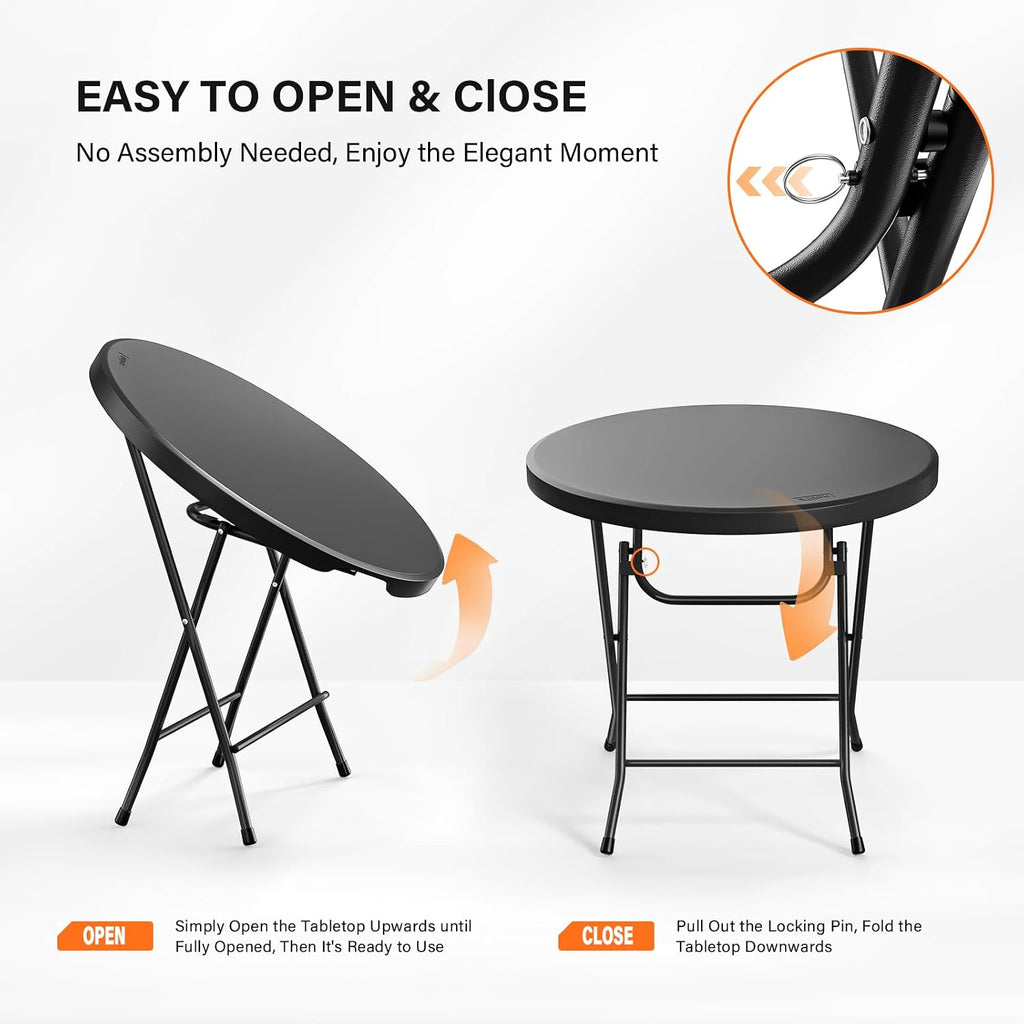 VINGLI 32" Round Folding Commercial Banquet Table, Portable Plastic Coffee Card Dining Table for Kitchen or Outdoor Party Wedding Event, 1 Pack, Black