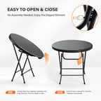 VINGLI 32" Round Folding Commercial Banquet Table, Portable Plastic Coffee Card Dining Table for Kitchen or Outdoor Party Wedding Event, 1 Pack, Black