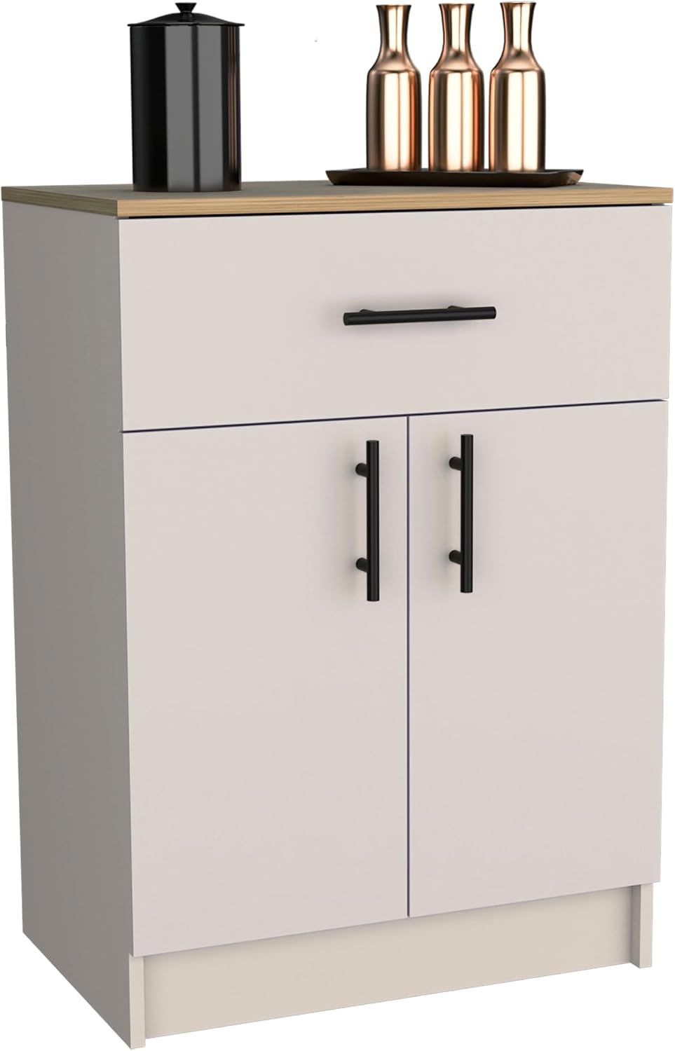 DEPOT E-SHOP 24" Barbados Pantry Organizer Cabinet with One Drawer, Two Interior Shelves, and Two Doors, Ivory/Natural Oak, Kitchen – Tall Kitchen Storage & Pantry Organization