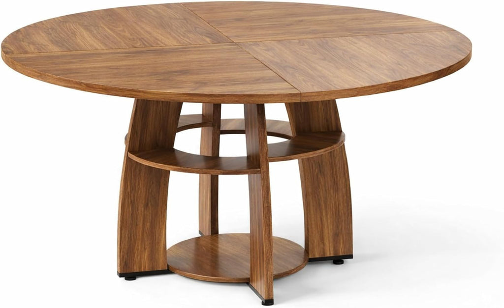 Jojoka 47 Inch Round Dining Table for 4-6 People, Wooden Kitchen Table with Sturdy Pedestal Base, Small Dining Table, Round Table for Dining Room & Living Room, Easy Assembly – Walnut Brown