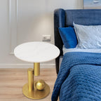 Side Table with Marble Top Metal White End Table Modern Sofa Side End Table Coffee Round Side Desk for Couch Living Room Bedroom
