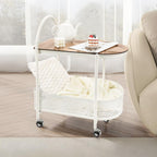 2 Tier Rolling Side Table, Metal Coffee Sofa Side End Table,Handle Utility Cart, Bed Side Table with Wheels Night Stand, Serving Cart,Drink Cart, for Living Room, Bedroom, Bathroom,White