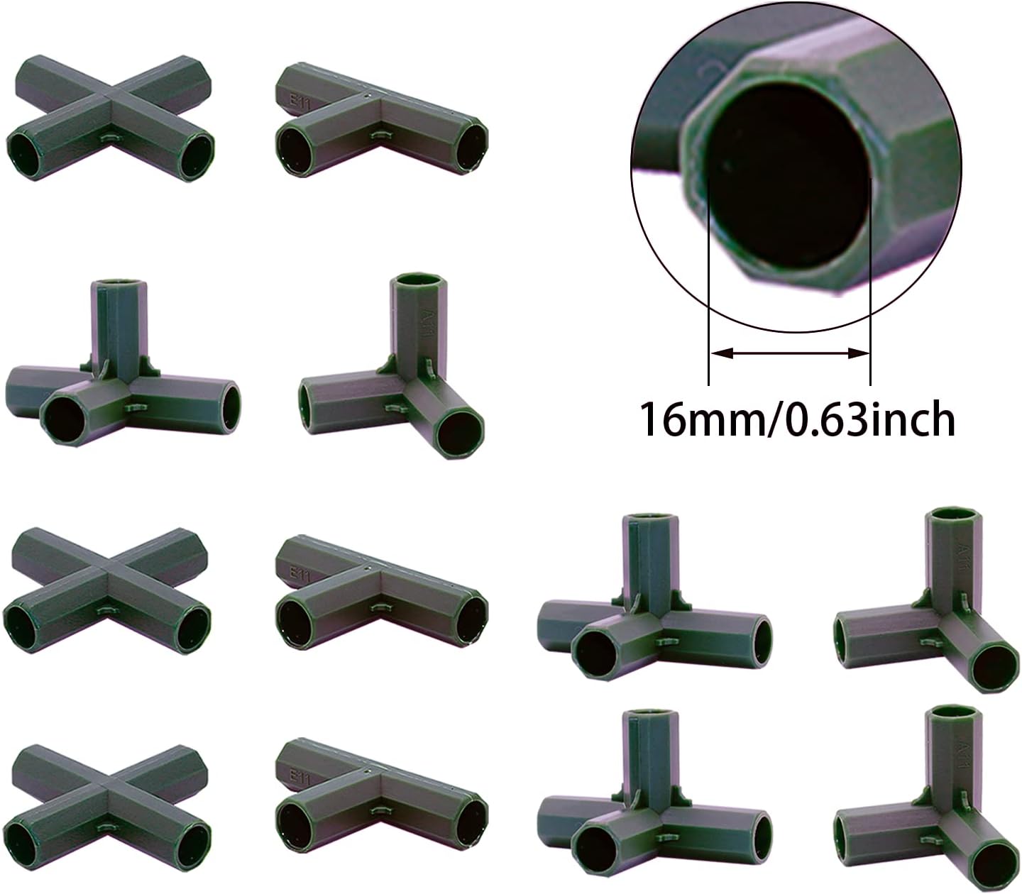12PCS Fitting 16MM 4 Types Stable Support Heavy Duty Greenhouse Frame Building Connector Black Suitable for Grape Trellis Sunscreen Shed Gardening