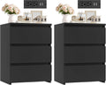 FOTOSOK Nightstands Set of 2, Black Nightstand with Charging Station