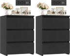FOTOSOK Nightstands Set of 2, Black Nightstand with Charging Station
