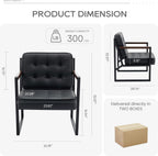 MALOL Mid Century Modern Accent Chair Set of 2, Comfy Living Room Chair, Black Leather Accent Chair, Faux Leather Reception Armchair with Metal Legs for Living Room Bedroom Reception Office, Black