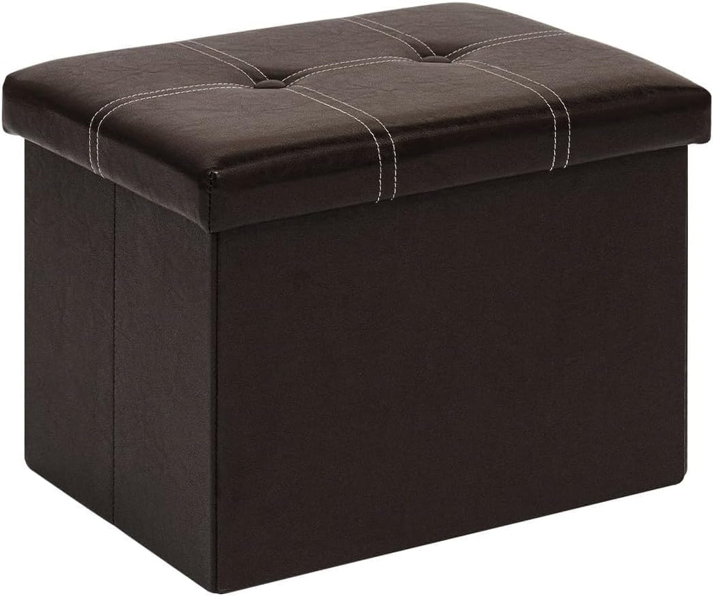 B FSOBEIIALEO Folding Storage Ottoman, 16.5" Faux Leather Ottomans, Brown | Small Ottoman Foot Rest with Padded Seat, Rectangle Coffee Table Chest Bench, for Dorm Living Room
