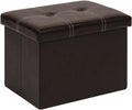 B FSOBEIIALEO Folding Storage Ottoman, 16.5" Faux Leather Ottomans, Brown | Small Ottoman Foot Rest with Padded Seat, Rectangle Coffee Table Chest Bench, for Dorm Living Room