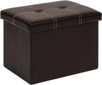 B FSOBEIIALEO Folding Storage Ottoman, 16.5" Faux Leather Ottomans, Brown | Small Ottoman Foot Rest with Padded Seat, Rectangle Coffee Table Chest Bench, for Dorm Living Room