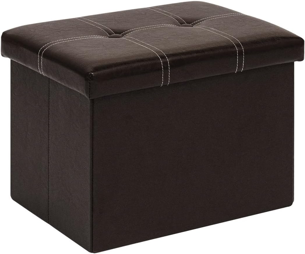 B FSOBEIIALEO Folding Storage Ottoman, 16.5" Faux Leather Ottomans, Brown | Small Ottoman Foot Rest with Padded Seat, Rectangle Coffee Table Chest Bench, for Dorm Living Room