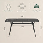 Dining Table for 4-6，70.87" Glossy Sintered Stone Top Dining Table with Carbon Steel Pedestal, Modern Dining Room Table for Kitchen, Living Room (Black, Table Only)