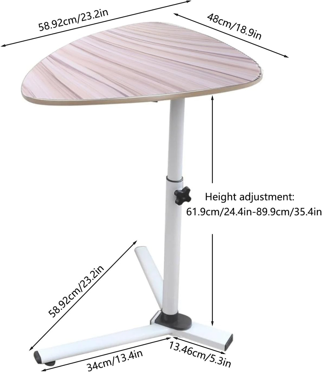 Modern Small Triangle Side Table, Adjustable Height Night Stand Bedside Table Sofa Side End Laptop Desk for Bedroom Living Room (White)