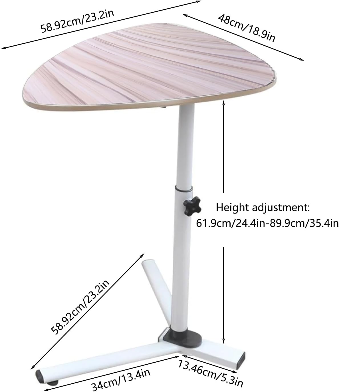 Modern Small Triangle Side Table, Adjustable Height Night Stand Bedside Table Sofa Side End Laptop Desk for Bedroom Living Room (White)
