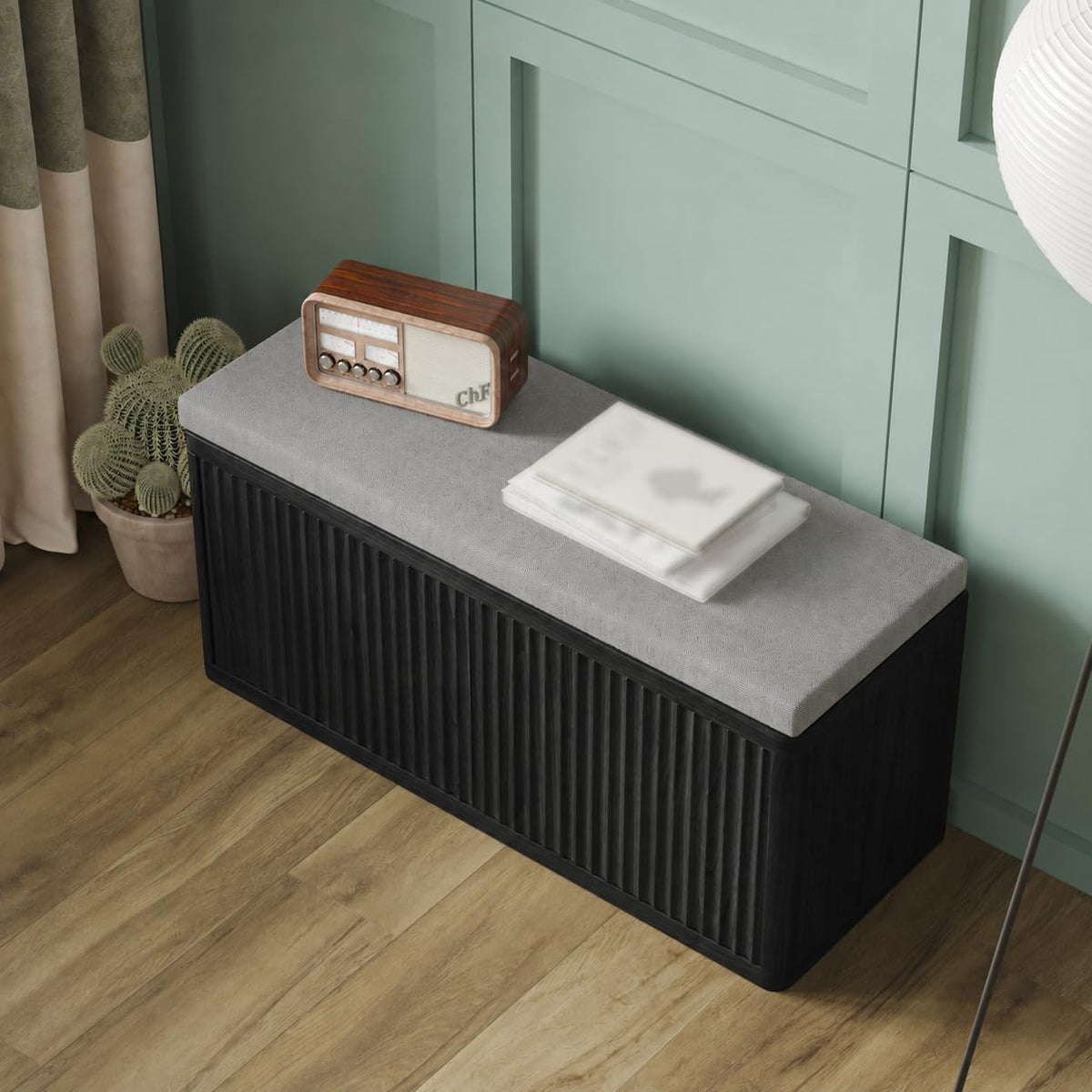Entryway Shoe Storage Bench with 2" Cushion, 37.4" Small Bench with Shoe Rack, Cabinet Organizer for Hallway, Bedroom End of Bed (Black)