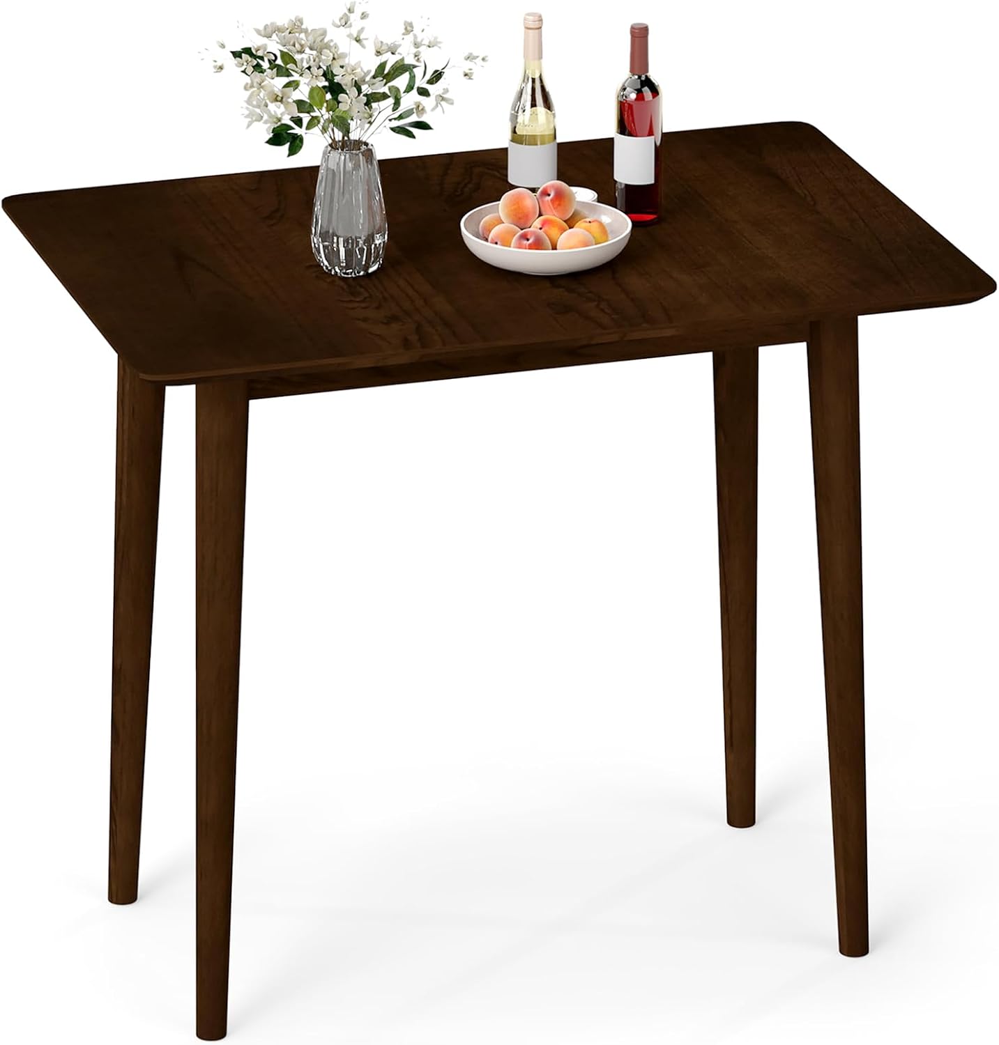 Giantex Dining Table for 2-4, 34" Rectangular Dinner Table with Solid Rubber Wood Frame, Space-Saving Kitchen Table for Small Space, Apartment, Living Room, Home Office (Walnut)