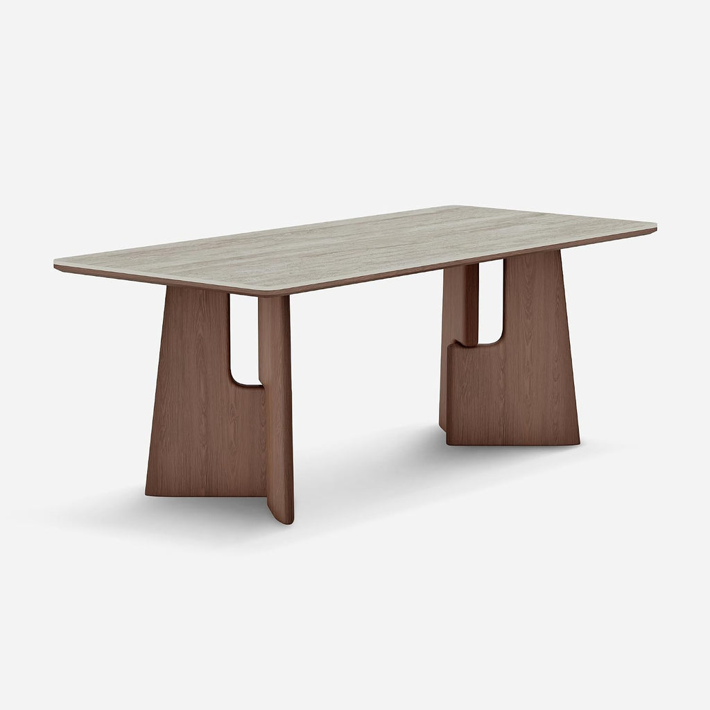 71" Modern Sintered Stone Dining Table for 6-8, Solid Wood Base Rectangular Kitchen Table, Mid Century Dining Room Table for Spacious Home