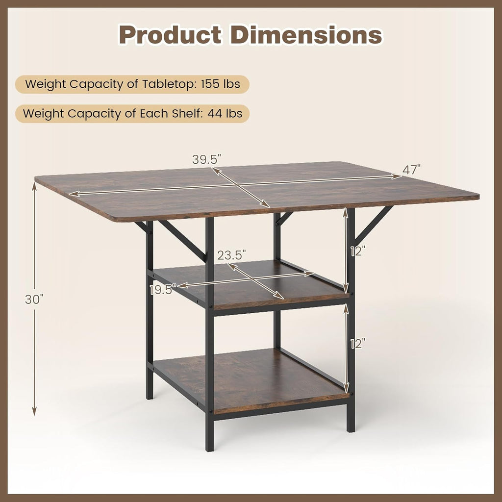 Giantex 47-inches Dining Table for 4-6, Rectangular Kitchen Table with 2 Open Storage Shelves & Sturdy Metal Legs, Farmhouse Dinette Table for Dinner, Dining Room, Living Room, Rustic Brown