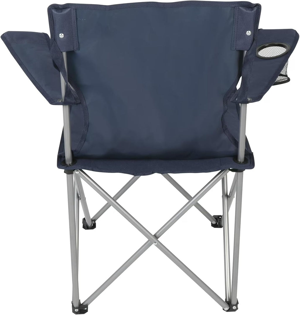 Quad Folding Camp Chair with Cup Holder, Dark Blue, Steel Frame, 250 lb Capacity, 32x19x32 Inches
